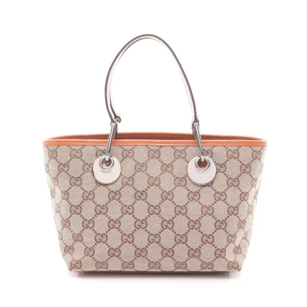 Gucci GG Canvas Tote Bag Leather Beige Cream Brown
